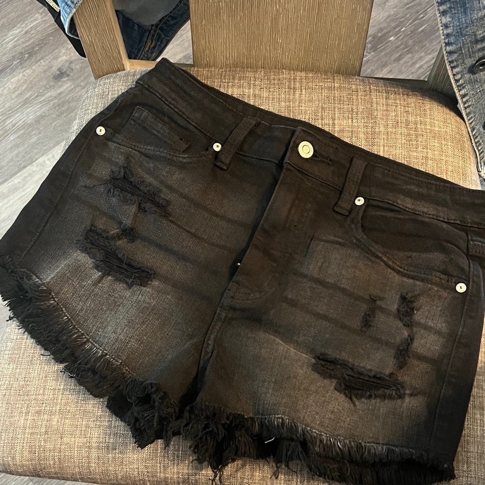 Eunina Black Frayed Jean Shorts
